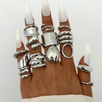 Irregular Geometric Wide Band Rings for Women – Boho Stackable Statement Silver Ring Set, Elegant Party Daily Wear Holiday Gift