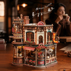 ROBOTIME 3D Wooden Puzzle Dream Coffee Factory Model with Mechanical Moving Parts, LED Lighting & Music - Wood Desk Decor Building Kit, Creative Gift for Hobbyists, Adults & Office Display