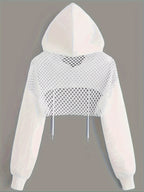 Y2K Hooded Sweatshirt Women Long Sleeve Crop Pullover Drawstring Hood Street Casual Fashion Top Black XS S M L XL XXL