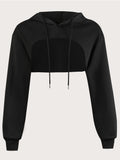 Women's Super Short Crop Hoodie – Drawstring Hood Dipped Hem 100% Polyester Casual Pullover Top for Fall & Winter