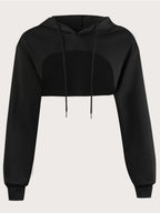 Women's Super Short Crop Hoodie – Drawstring Hood Dipped Hem 100% Polyester Casual Pullover Top for Fall & Winter