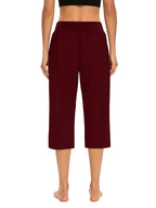 Women's High-Waisted Pull-On Cropped Pants – Stretchy Elastic Waist Lightweight Capri Pants with Pockets for Summer & Casual Wear
