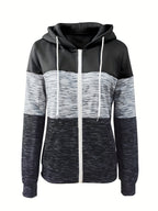 Women's Zip Up Hoodie Patchwork Print Casual Loose Sweatshirt Jacket Peacock Blue Black Dark Pink Mixed S M L XL XXL