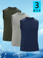 Men's 3-Pack Quick-Dry Athletic Tank Tops – Sleeveless Workout Vests, Breathable Moisture-Wicking Crew Neck Shirts for Running, Gym & Casual Wear, S-XXXL