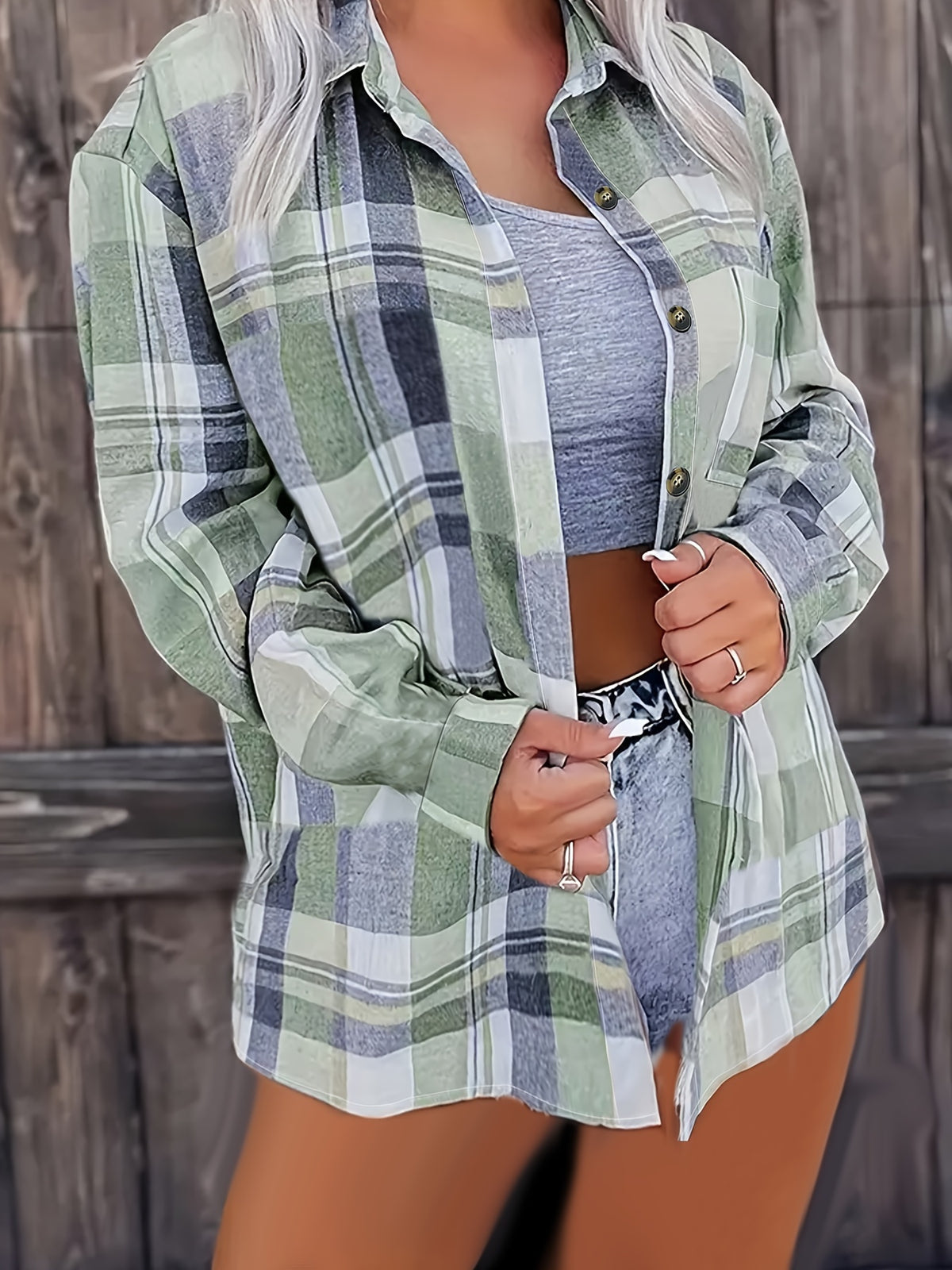 Casual Plaid Shirt for Women Men European American Style Striped Button Lapel Collar Versatile Commuting Top Polyester Elastane S M L XL XXL