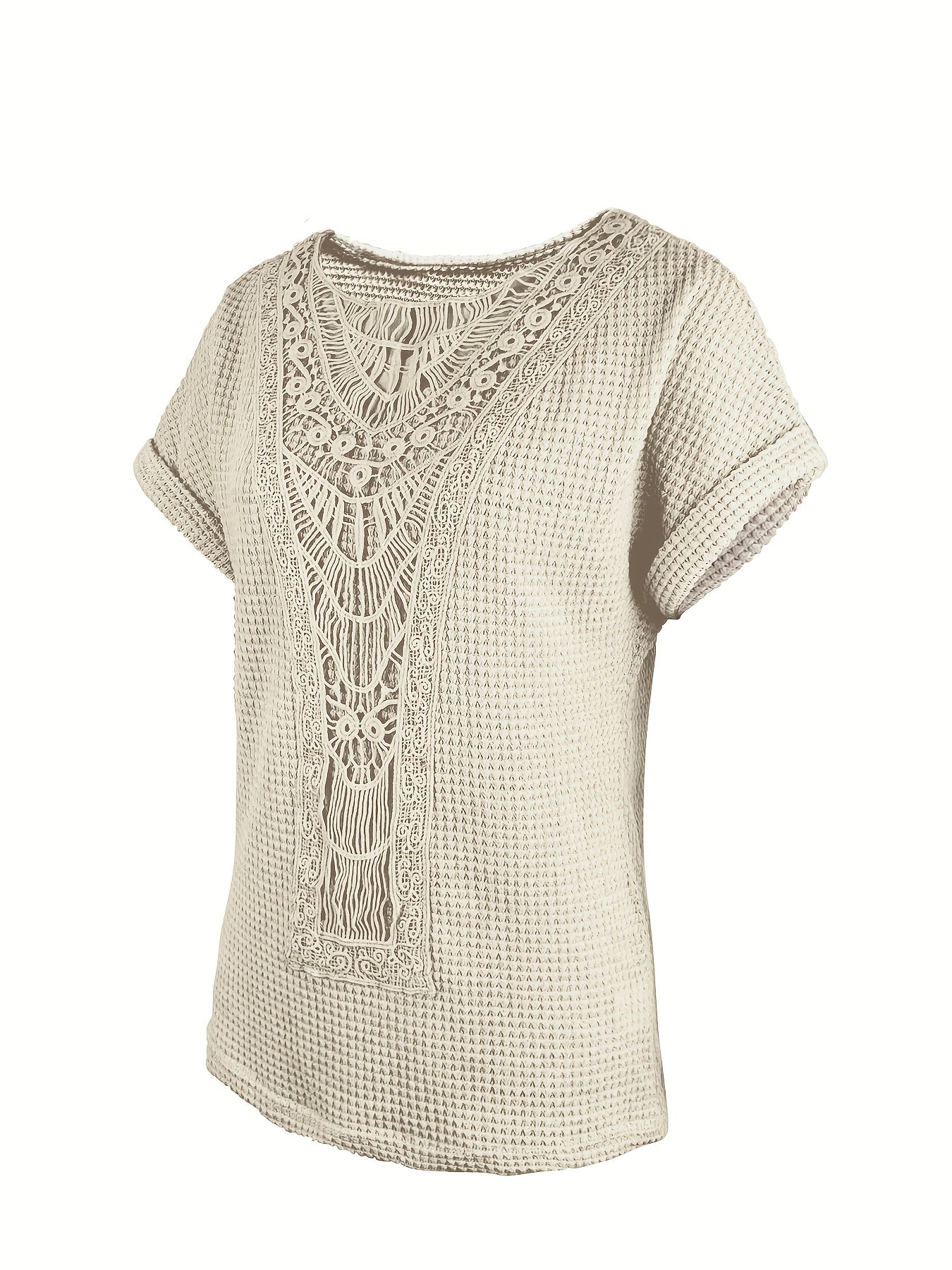 Women's Batwing Sleeve Lace Trim Pullover Blouse – Breathable Semi-Sheer Elegant Knit Top Relaxed H-Line Fit Machine Washable All-Season Casual Chic Shirt