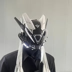 Cyberpunk LED Mask White Horn Helmet with Tassel Futuristic Sci-Fi Headwear – Halloween Cosplay Costume, Bar Club Rave LARP Stage Performance Dress-Up Accessory for Cyberpunk & Sci-Fi Fans