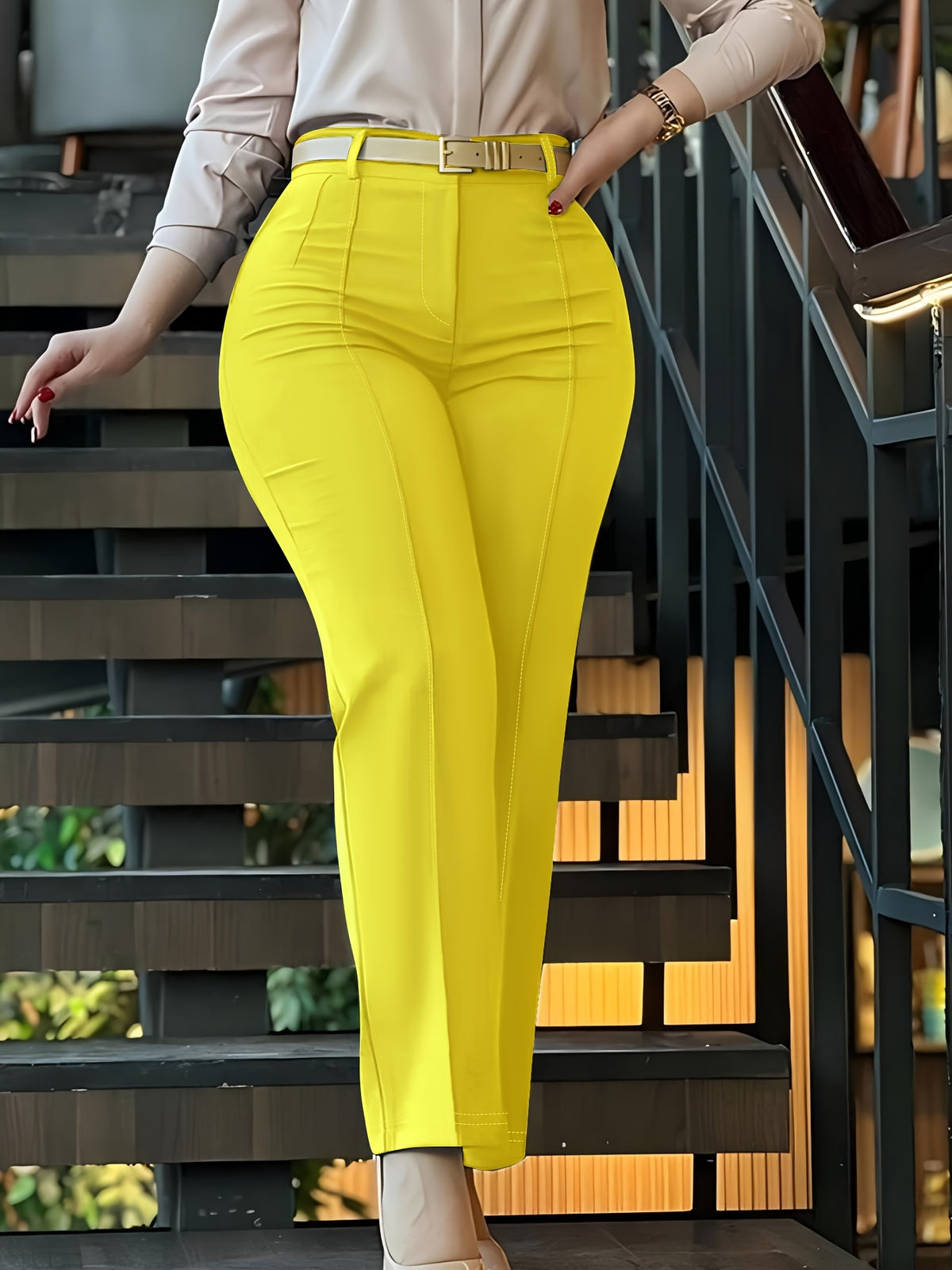 Women's Solid Color Tailored Suit Trousers – Chic Long Length 100% Polyester Structured Pants for Office, Business Casual & Formal Occasions
