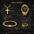 Men's Luxury Mechanical Watch & Jewelry Gift Set 4pcs – Vintage Electroplated Alloy Bracelet, Necklace & Ring, Elegant Business Casual Accessory Set for Christmas, Valentine's Day & Holiday Gifts