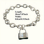 925 Sterling Silver Chain Bracelet for Women – Dainty Korean Boho Lock Clasp Pendant Bracelet, Hypoallergenic, Lightweight 2g, Perfect Gift for Her