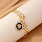 Gold Bohemian Lion Head Pendant Anklet for Women – Stainless Steel Black Ankle Chain Bracelet, Boho Beach Summer Foot Jewelry with Gift Bag, Casual Fashion Accessory for Daily Wear and Vacation