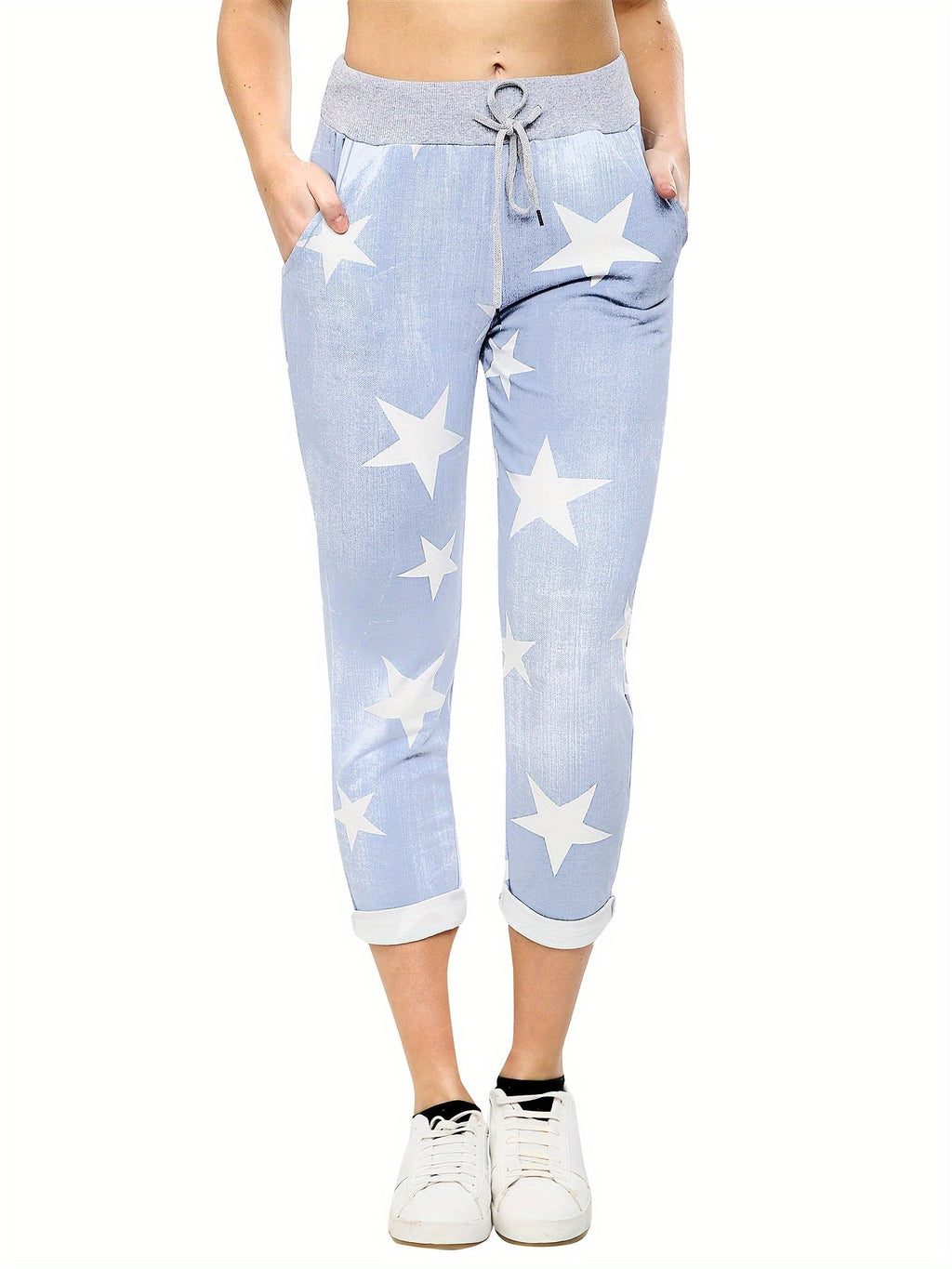 Floral Print Drawstring Capri Pants for Women - Boho Cropped Pants with Stretch Fabric, Spring Summer Fall, S-XXL