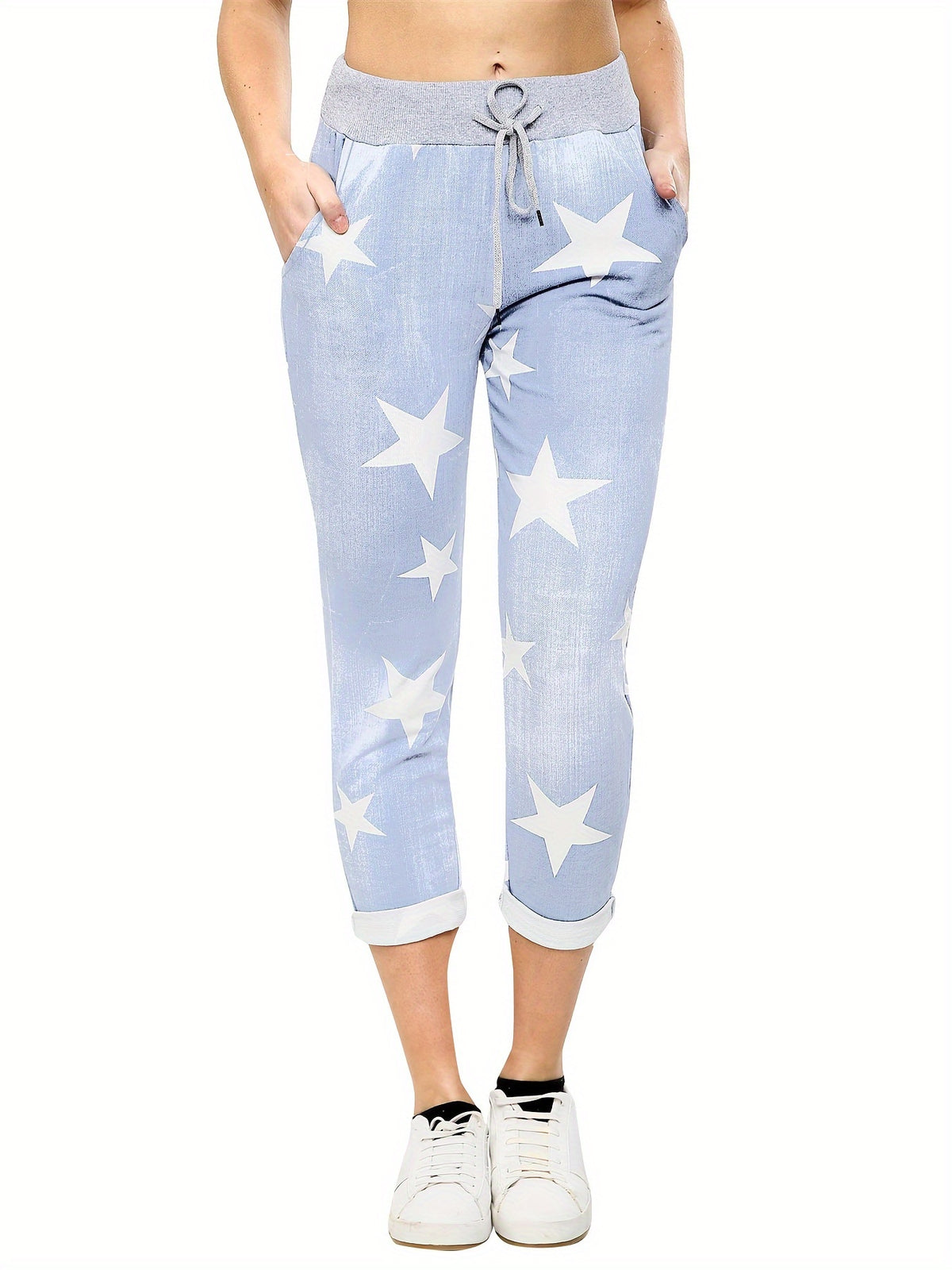 Floral Print Drawstring Capri Pants for Women - Boho Cropped Pants with Stretch Fabric, Spring Summer Fall, S-XXL
