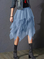 High Waist Tiered Tulle Skirt Women A-Line Flared Mesh Skirt Elegant Loose Fit Solid Color Spring Summer Party Skirt S-XXL