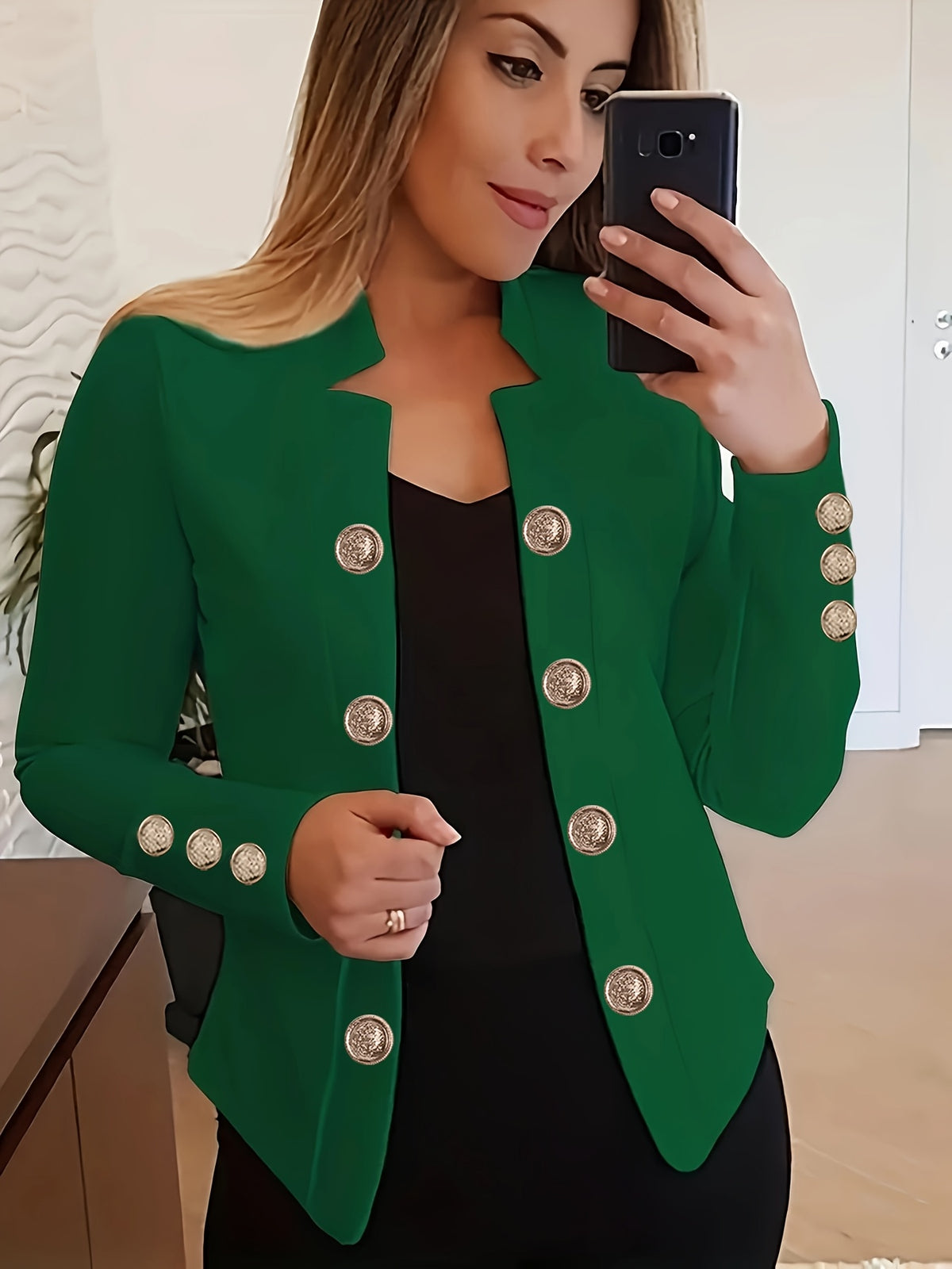 Women's Solid Color Long Sleeve Casual Jacket | Lapel Button Lightweight Stretch Blazer Coat for Spring Fall Everyday Outerwear