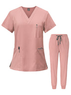Nurse Scrubs Set – V-Neck Top & Jogger Pants Uniform for Nursing, Medical, Dental & Hospital Healthcare Workers, Solid Color Workwear with Pockets