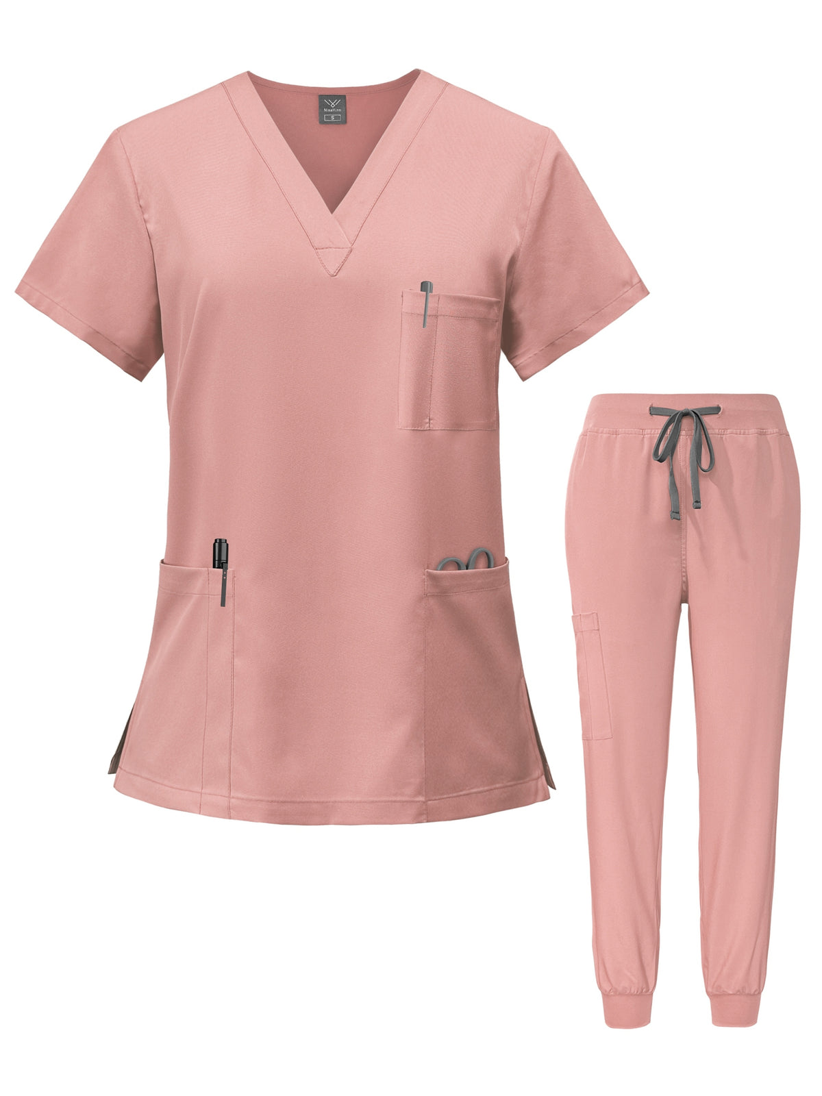 Nurse Scrubs Set – V-Neck Top & Jogger Pants Uniform for Nursing, Medical, Dental & Hospital Healthcare Workers, Solid Color Workwear with Pockets