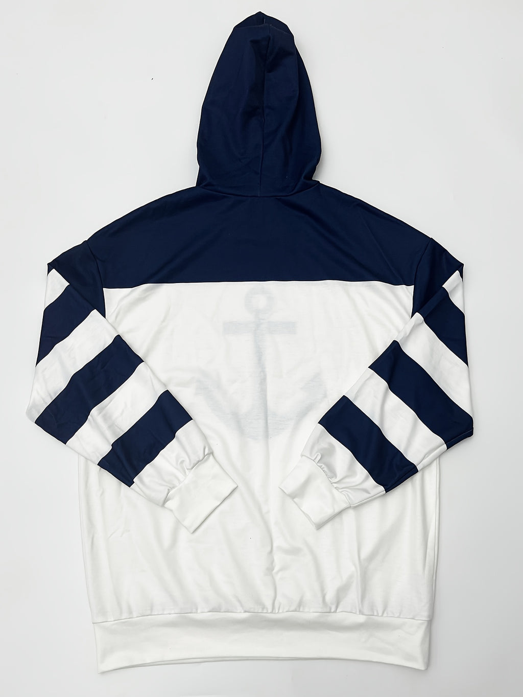 Women's Anchor Print Color Block Drawstring Hoodie Sweatshirt Long Sleeve Pullover Casual Cozy Fall Winter Mixed Colors S-XXL