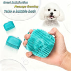 Pet Grooming Bath Brush with Built-In Shampoo Dispenser Dog Cat Massage Brush De-Shedding Scrubber Ergonomic Handle Soft Silicone Bristles for Bathing Dogs Cats Blue