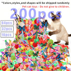 Mixed Cat Toy Set 16/32/64/200pcs - Assorted Interactive Plastic Feather & Polyester Toys for Cats, Random Colors & Styles, Bulk Cat Toys for Multiple Cats & Kittens, Daily Playtime Variety Pack