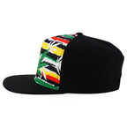 Rasta MJ Leaf 3D Embroidered Flat Bill Snapback Cap – Hip Hop Reggae Hat, Adjustable Snapback, One Size Fits Most, Unisex Streetwear Baseball Cap