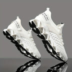Men's Breathable Running Shoes Lightweight Fish Scale Fabric Upper Durable Outsole Low Top for Running Hiking Walking Casual Sports White Black US 7-13.5