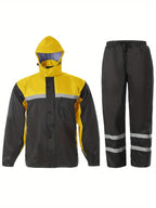 Men's High Visibility Reflective Rain Suit – Waterproof Rain Jacket & Pants Set for Work, Fishing, Farming, Motorcycle, Outdoor Sports – Hi-Vis Safety Rainwear for Men, Sizes S-XXL