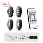 Wireless LED Strip Lights 8-Color Anti-Collision Warning Light with Remote Control – USB Rechargeable Waterproof LED Strips for Car Motorcycle Drone Bike, 4-Pack & 6-Pack