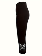 Women's Butterfly Hollow Cutout Three-Quarter Leggings High Elasticity Non-Sheer Tight Pants - Stylish Capri Leggings for Yoga Gym Casual Wear All Seasons
