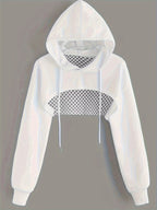 Y2K Hooded Sweatshirt Women Long Sleeve Crop Pullover Drawstring Hood Street Casual Fashion Top Black XS S M L XL XXL