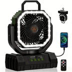20000mAh Camping Fan with Remote Control LED Light Oscillating 4 Speeds Timer Power Bank - Rechargeable Tent Fan for Camping Picnic BBQ Fishing Outdoor