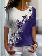 Women's Floral Print Short Sleeve T-Shirt Round Neck Slim Fit Color Block Casual Top Summer Trendy Streetwear S M L XL XXL