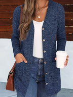 Women's V-Neck Cardigan Coat Buttoned Knit Cardigan with Pockets Solid Color Fall Winter Sweater Coat S-XXL