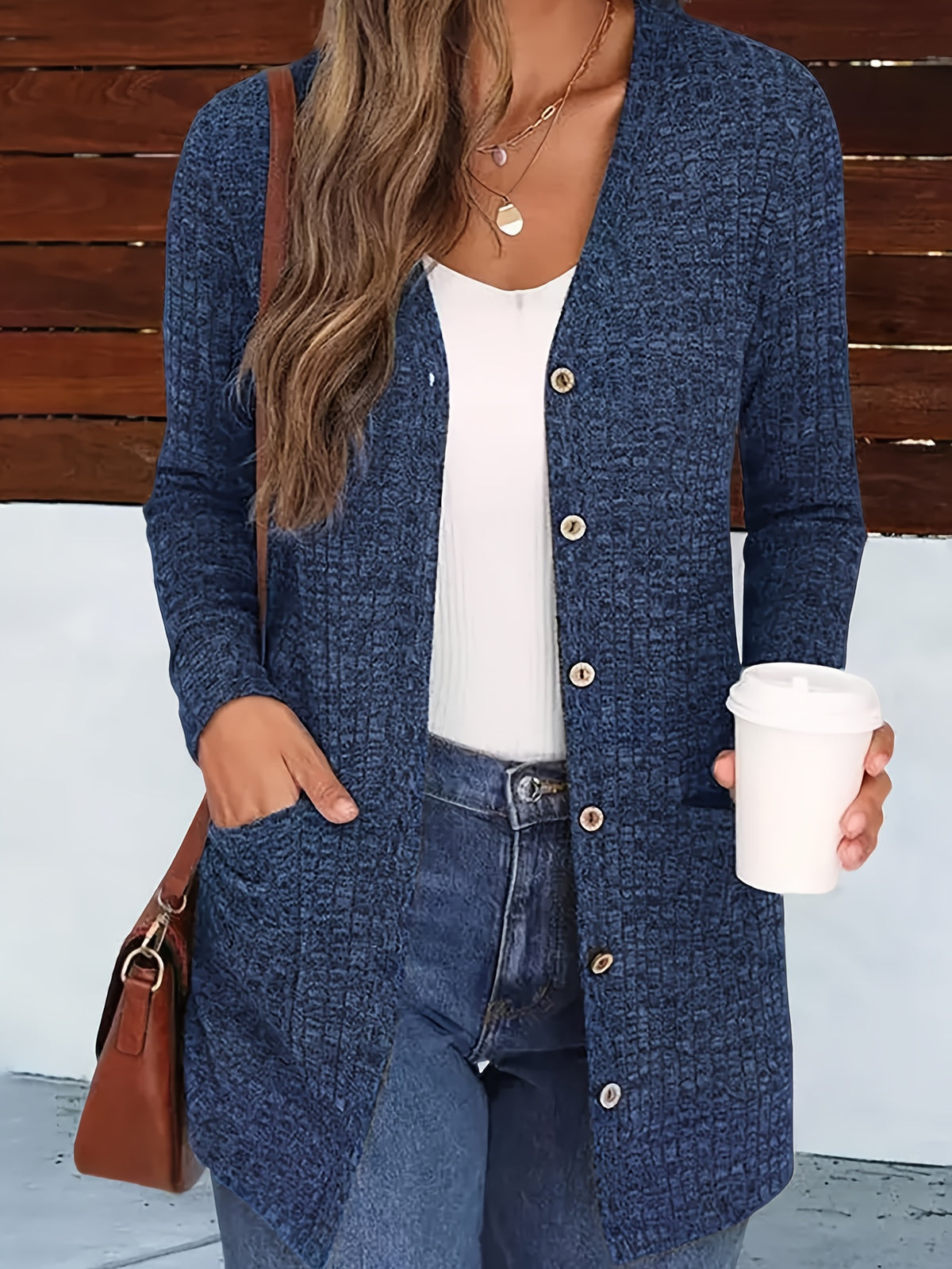 Women's V-Neck Cardigan Coat Buttoned Knit Cardigan with Pockets Solid Color Fall Winter Sweater Coat S-XXL