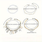 4 Pcs Ocean Anklet Set – 925 Silver Plated Pearl Shell Starfish Pendant Anklets for Women, Boho Beach Vacation & Party Jewelry, Layered Ankle Bracelet Gift Set