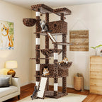 WEEWAY Corner Cat Tree Tower for Indoor Cats 36–81 Inch – Multi-Level Cat Furniture with Sisal Scratching Posts, Condo Cave, Hammock, Ramps, Plush Perches, Basket & Pompom Toys, Perfect Cat Gift