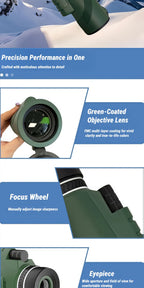 10x42 HD Monocular Telescope with Phone Adapter & Tripod – FMC Lens Compact Scope for Bird Watching, Wildlife, Hiking, Camping, Concerts & Sports – Black & Green, Christmas Gift