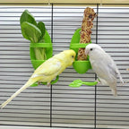 Bird Feeder Toy with Fruit Vegetable Basket Calcium Station Interactive Seed Caddy for Parakeets Cockatiels Lovebirds Wall Mount Swing Cage Accessory