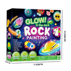 Glow in the Dark Rock Painting Kit for Kids Ages 6+ Arts and Crafts Set with 10 Rocks 6 Standard 6 Metallic 5 Glow Paints Brushes Gems Stickers Non-Toxic Birthday Easter Gift Boys Girls