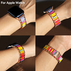 Apple Watch Band 42 44 45 46 49mm Women Stainless Steel Resin Metal Replacement Strap Starlight Rainbow for iWatch Series 11 10 9 8 7 6 5 4 3 SE Ultra Work Office Fitness Party