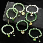 Bead Bracelet Set 7 Pieces for Women & Men – Butterfly & Lily Pendant Imitation Jade Retro Chinese Style Stackable Bracelets, Elegant Boho Wrist Jewelry Gift for Birthday Anniversary Valentine's Day