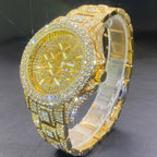 Luxury Iced Out Rhinestone Quartz Watch for Men & Women – Hip Hop Fashion Waterproof Auto Date Watch in Gold & Silver, Sparkling CZ Dial, Perfect for Parties & Everyday Wear