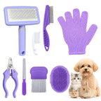 8-Piece Pet Grooming Comb Set for Dogs, Cats & Small Animals - Complete Long & Short Hair Care Kit, Multi-Function Grooming Combs for All Coat Types, Home Grooming Essential (Purple)