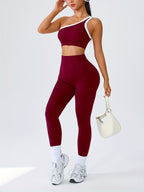 Women's 2-Piece High-Waisted Butt-Lifting Leggings & Sports Bra Set – 90% Polyamide Stretchy Minimalist Yoga Running Workout Outfit with Camisole Top, Solid Color, S-XL