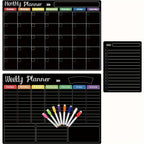 Hivillexun Black Magnetic Dry Erase Board Set of 3 – Monthly, Weekly & Daily Planner Boards for Refrigerator & Wall, Family Organizer Calendar with 8 Dry Erase Markers Included
