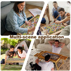 Wooden Jigsaw Puzzle Table with Folding Legs - 4 Drawers & 16 Sorting Grids, Portable Puzzle Board for 1000 Piece Puzzles, Natural Wood Storage & Organization Tray for Adults & Kids, Home & School
