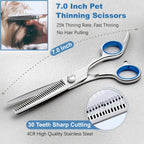 7-Piece Pet Grooming Scissors Set – Ceramic-Coated 4CR Stainless Steel, Safety Round Tips, Straight Thinning & Curved Shears with Comb & Storage Bag for Dogs Cats All Breeds