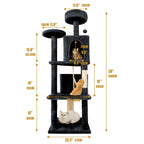 59" Multi-Level Cat Tower for Indoor Cats – Large Cat Tree with Plush Resting Area, Sisal Scratching Post & Hanging Ball Toy – Ideal for Bedroom, Living Room & Multi-Cat Households – Velora