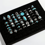 28pcs Vintage Bohemian Stackable Ring Set for Women – Turquoise, Geometric, Heart & Butterfly Designs, Adjustable Boho Rings for Everyday Wear, Holiday Parties & Festive Gifts
