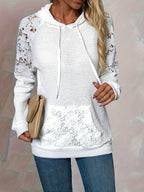 Women's Lace-Trim Hooded Raglan Sleeve Pullover Top – Casual Fashion Knit Hoodie 95% Polyester Stretch Comfortable Everyday Shirt
